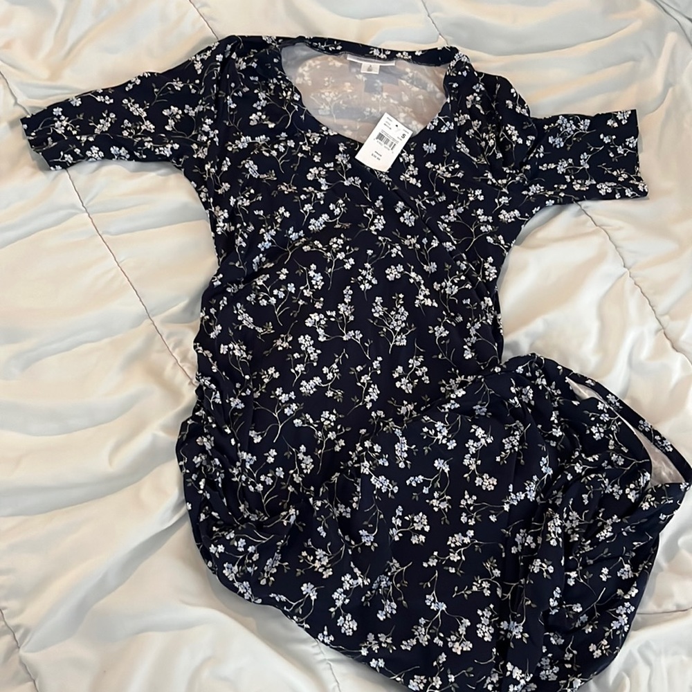 Motherhood Maternity Floral navy bodycon dress